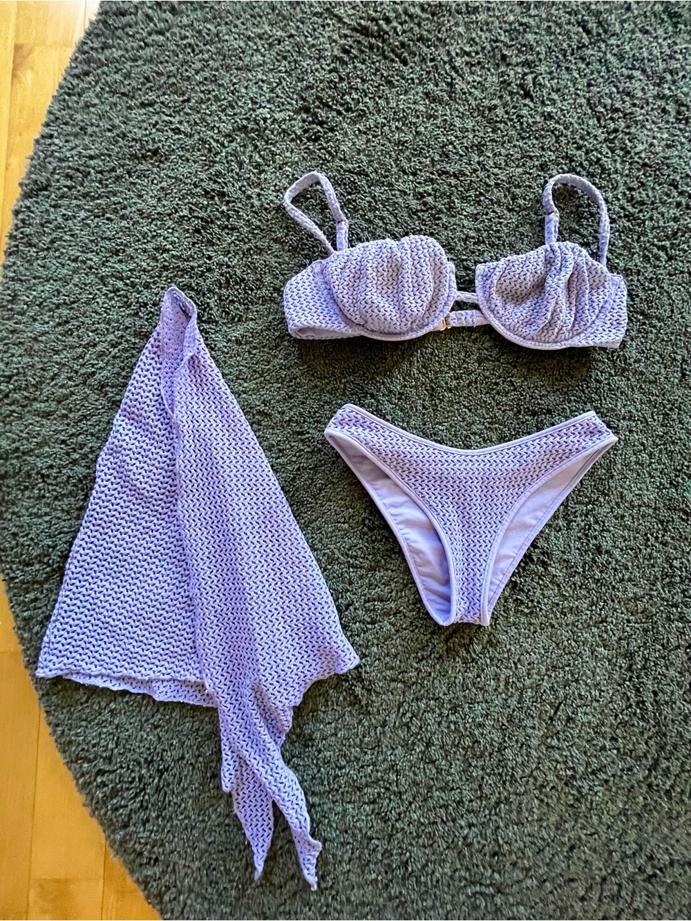 Montce Lavender Crochet Bikini Set with Wrap Sarong